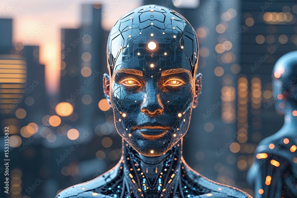 Poster three-dimensional abstraction of a human likeness: exploring virtual intelligence and data protectio