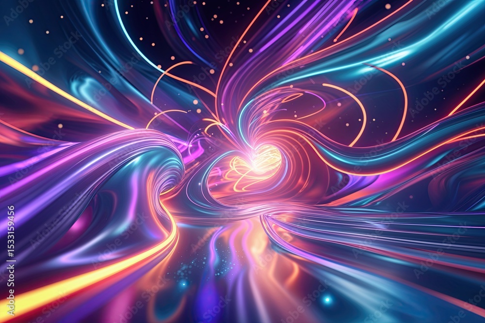 Poster progressive ethereal 3d design with vibrant dynamic backdrop and kinetic light swirl