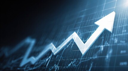 Blue Financial Arrow on Dark Background Indicating Growth and Success