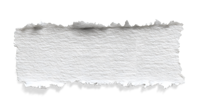 A torn piece of textured white paper, isolated on transparent background
