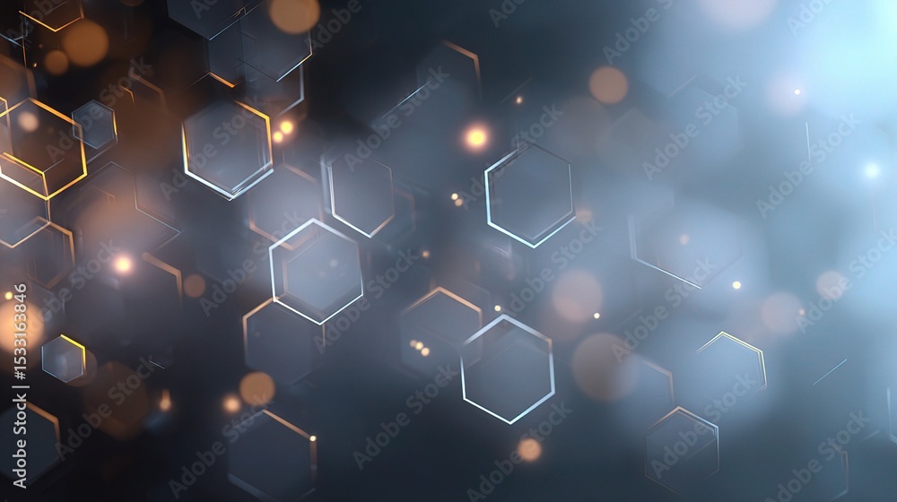 Poster subtle hexagon backdrop with soft focus and tech nodes
