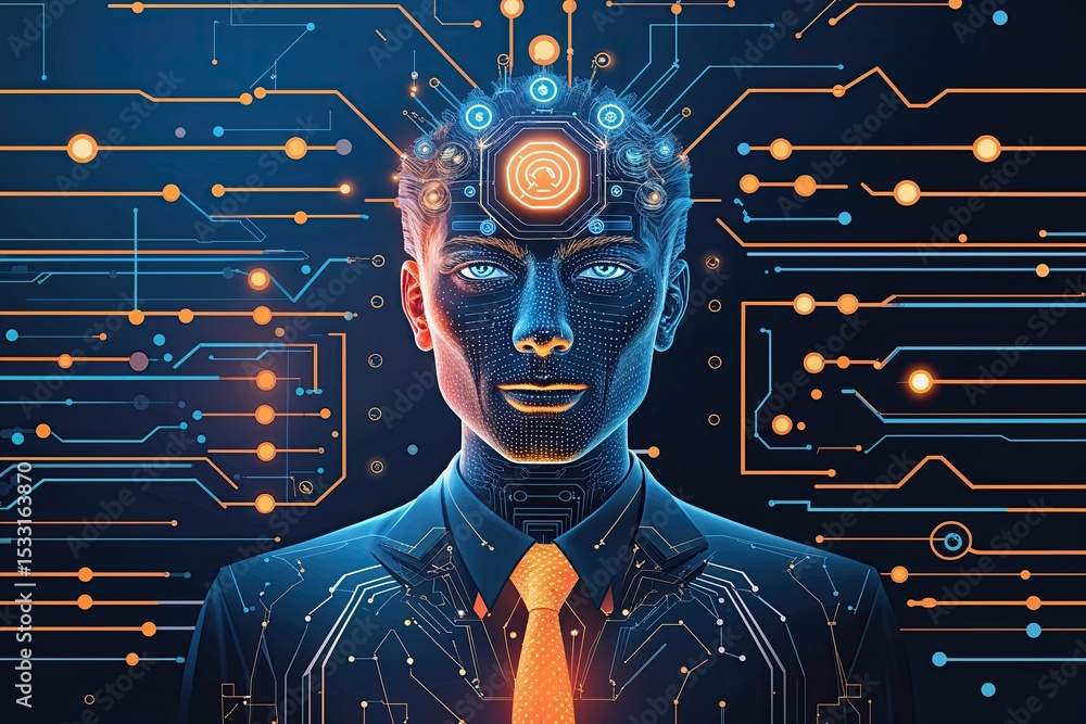 Poster abstract technology icon design featuring intelligence and circuit patterns