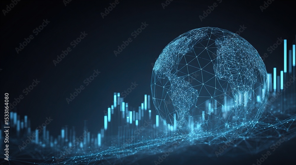 Poster stylized tech background with polygonal globe and abstract shapes