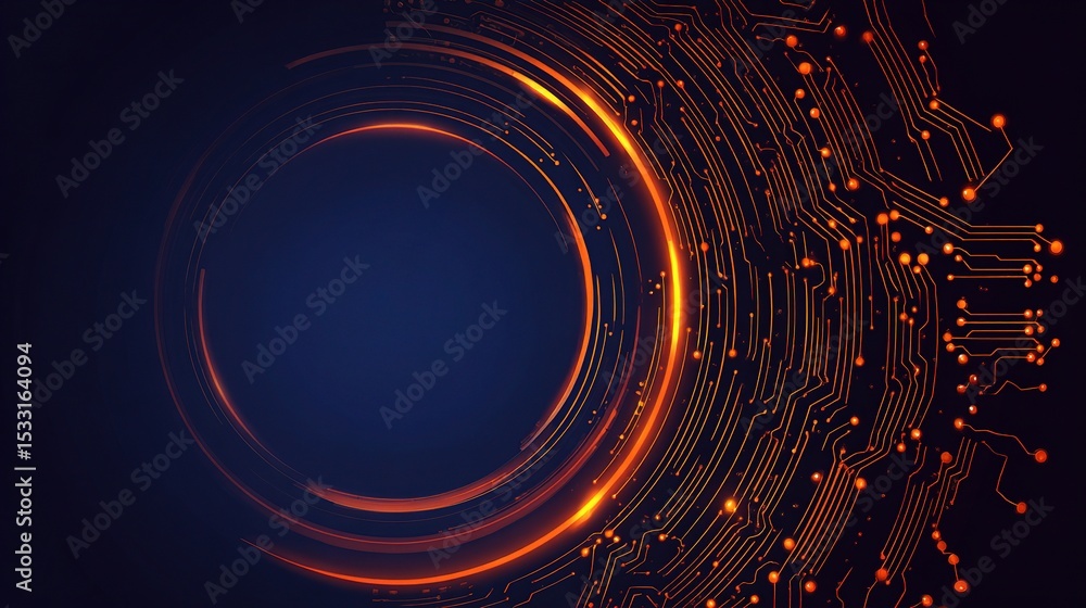 Aufkleber abstract circular circuit background with glowing orange elements