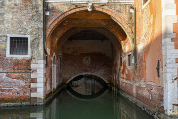 The water canal under the church of Santo Stefano, in the sestiere of San Marco, Venice, Veneto, Italy