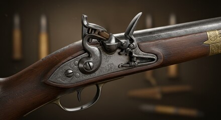 Antique firearm close up detailed view
