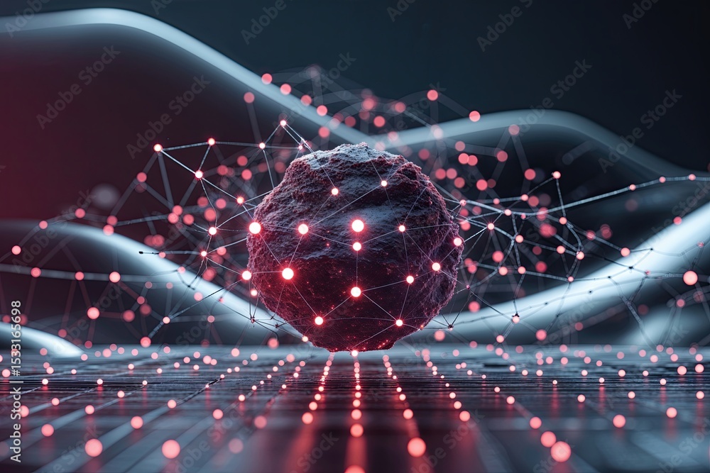 Aufkleber advanced technology framework featuring illuminated maroon and ice white dots for modern cybersecuri