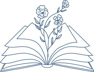 Open Book with Blossoming Flowers Sketch