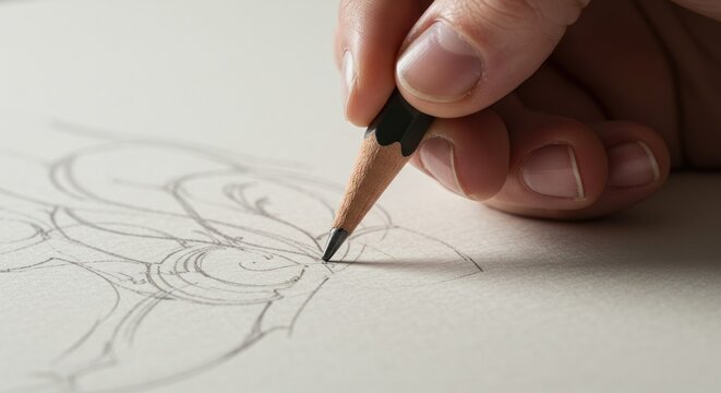 Hand drawing sketch pencil paper art close up