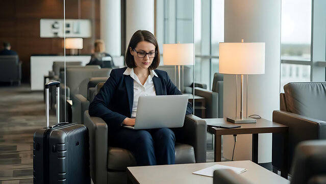 Business Traveler Working in Airport Lounge