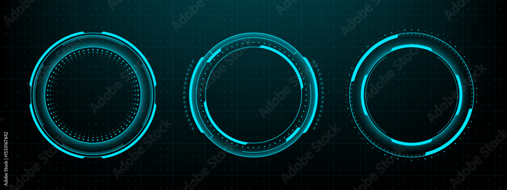 Fototapete Set of three futuristic hud circles. Head up display vector graphics. Data interface elements for game ui.