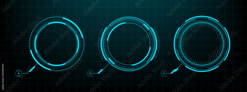 Poster Three futuristic head up display vector graphic elements. High tech digital interface concept for cyber security and user experience.