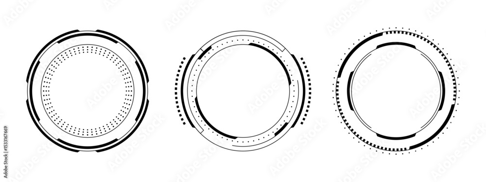 Poster Set of three hud vector graphic circle frames. Futuristic technology element for data display and target concept. User interface design.