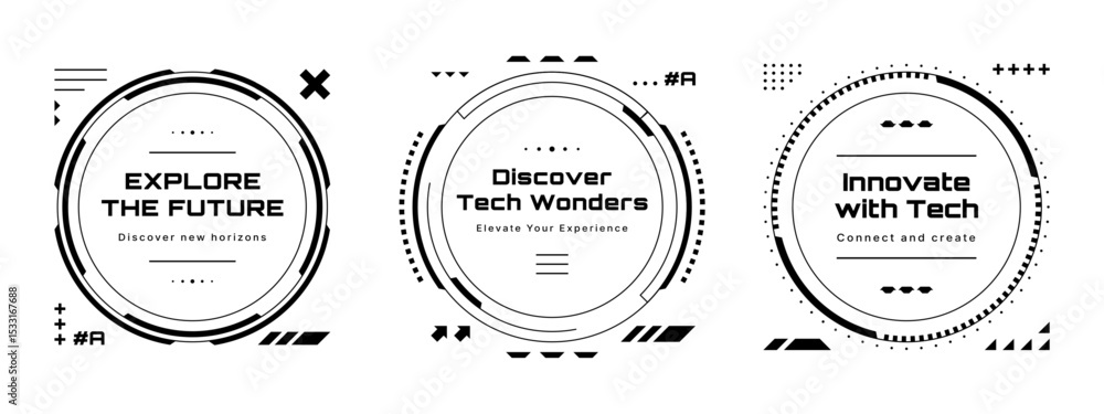 Poster futuristic digital circle with hud elements, explore the future, discover tech wonders, innovate wit