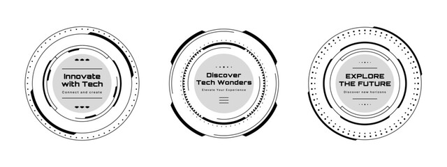 Futuristic hud vector graphics elements with text. User interface for innovative technology. Abstract digital concepts.