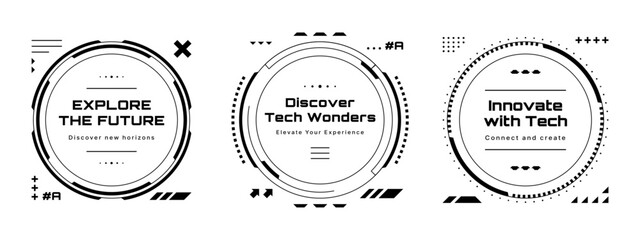 Futuristic digital circle with hud elements, explore the future, discover tech wonders, innovate with tech concept