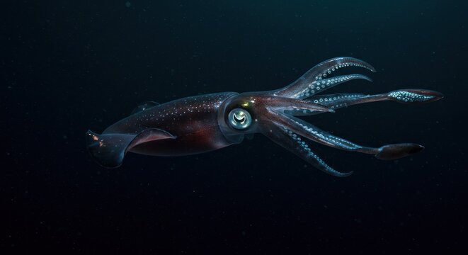 Underwater creature in dark ocean