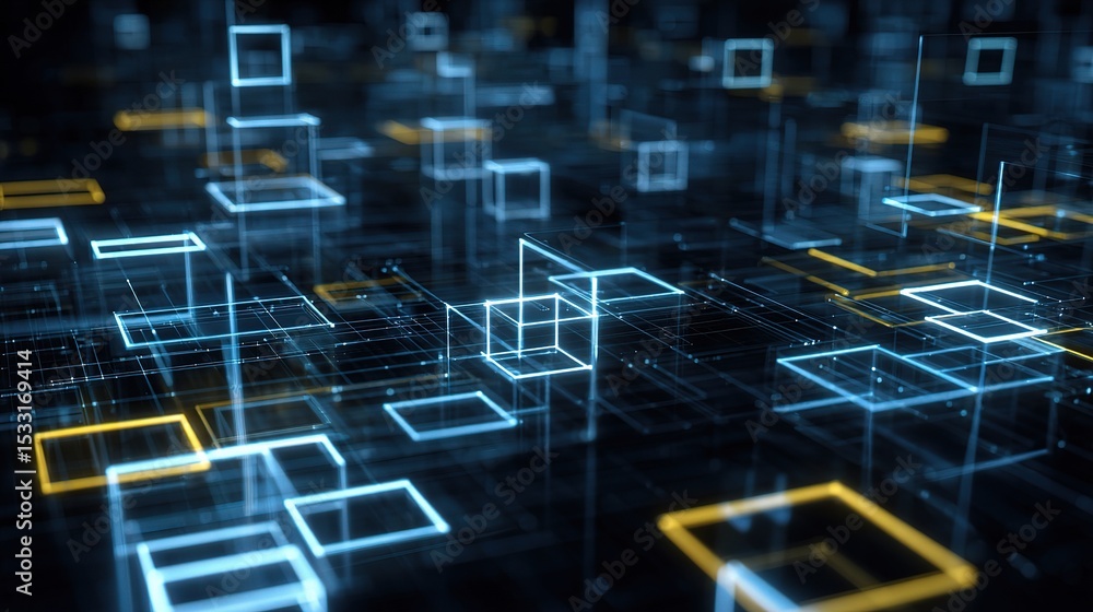 Poster floating digital grid lines in 3d seamless loop animation