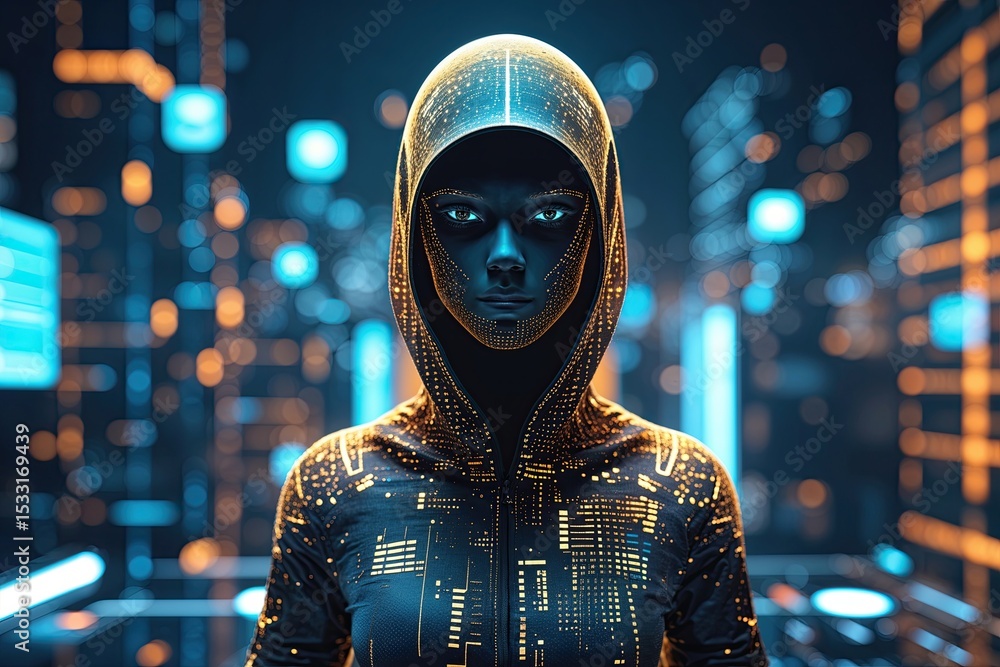 Aufkleber futuristic digital avatar silhouette: three-dimensional framework representing data protection and o