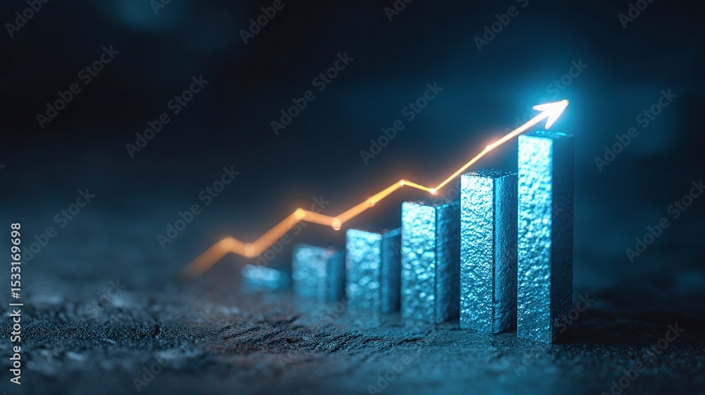 Aufkleber stylized ascending bar chart in azure design with detailed features