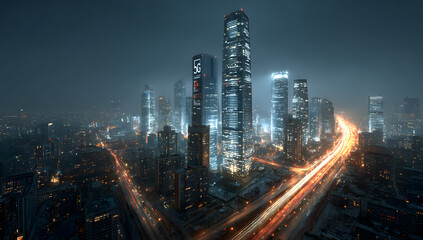 Obraz premium 5g technology transforming modern city skylines at night