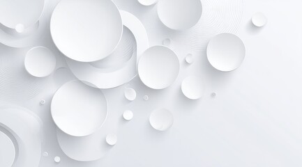 Abstract composition of overlapping white circles and spheres, creating a layered, three-dimensional effect on a light background