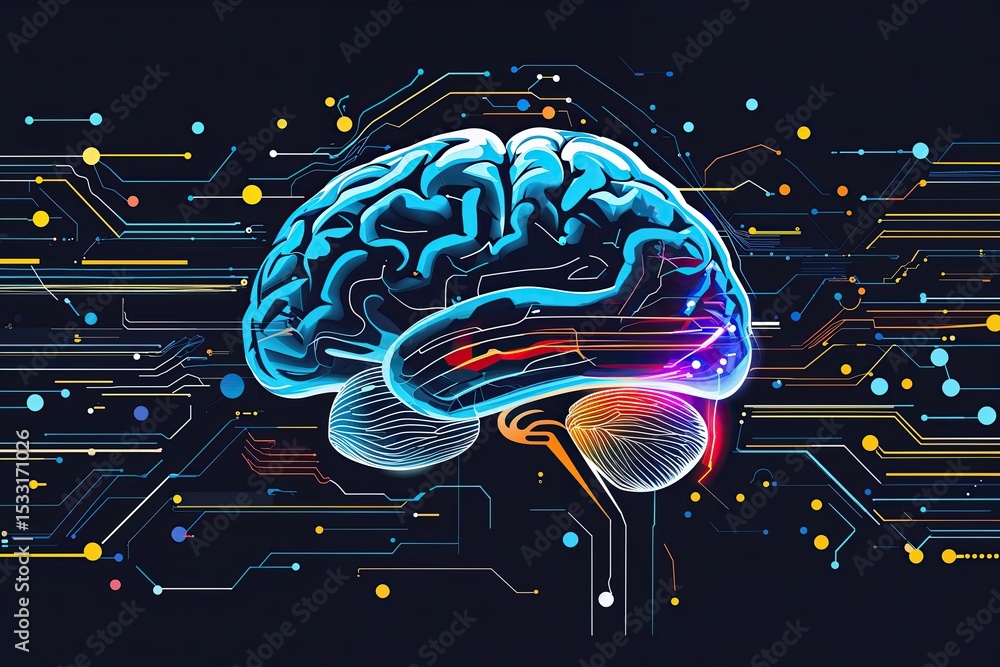Poster innovative brain design background featuring abstract technology and artificial intelligence illustr