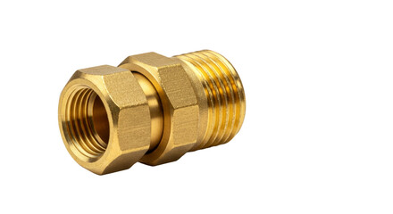 Golden brass compression joint for plumbing isolated on transparent background