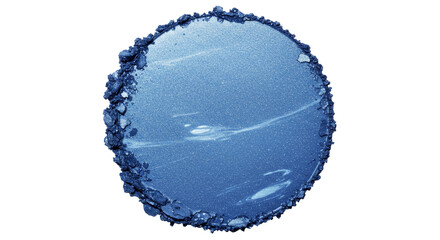 Round dark blue blush smear with crushed powder edge isolated on transparent background