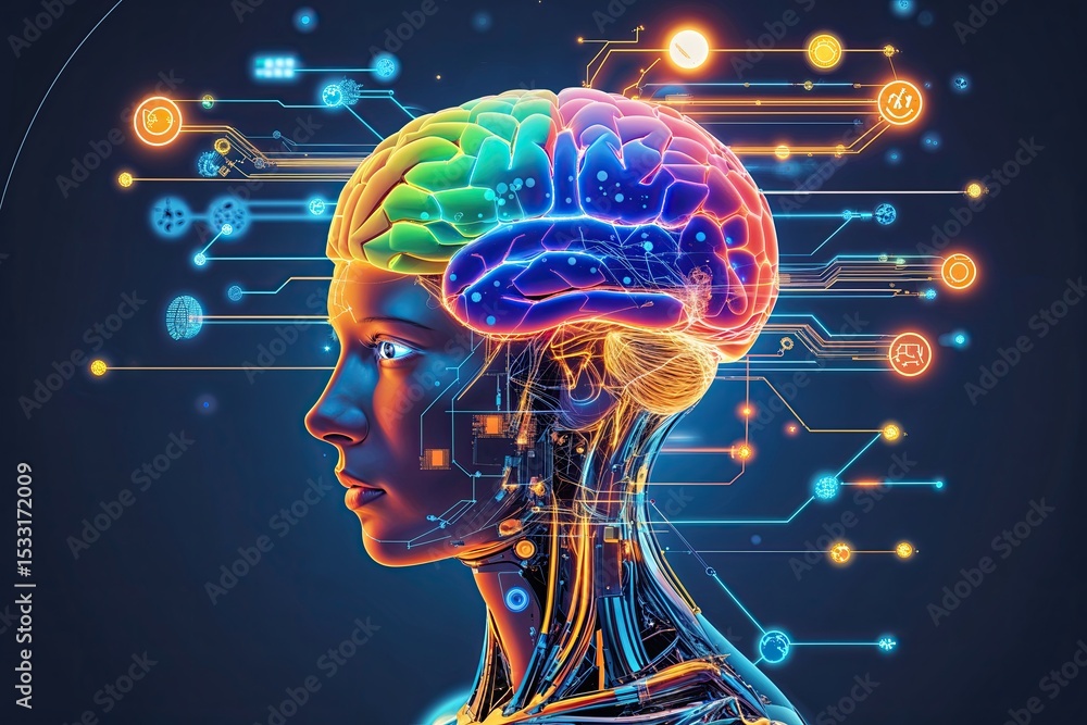 Poster innovative graphic visualization of advanced synthetic thinking in future technologies