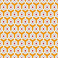 Honeycomb seamless pattern. Hexagon mosaic tiles ornament. Ethnic surface print. Repeated geometric figures background. Ornamental wallpaper. Modern geo design digital paper. Vector abstract art