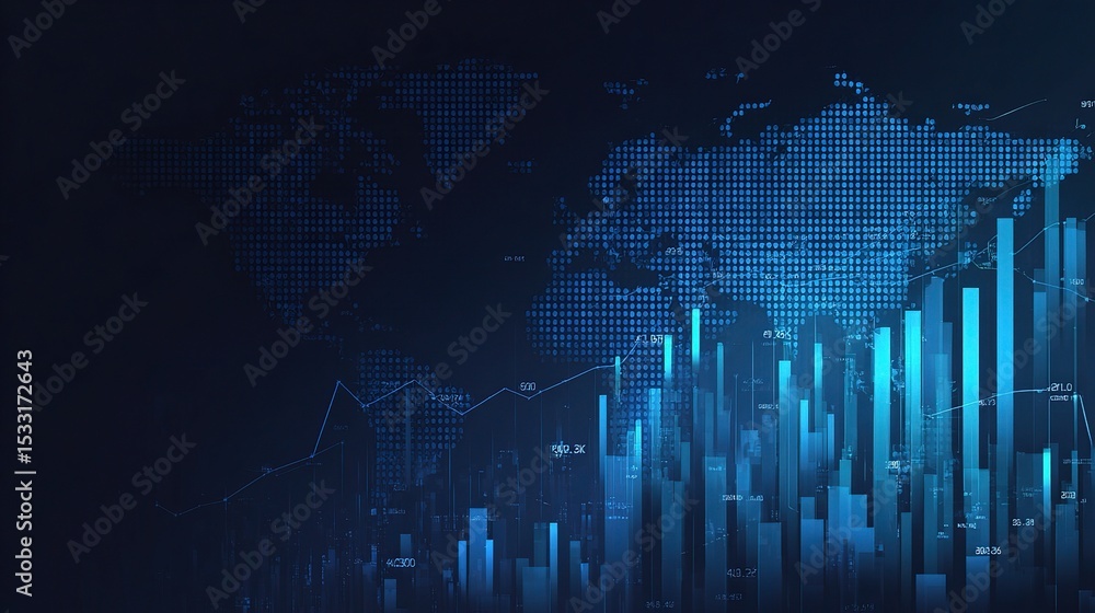 Poster modern tech layout with faint world map and crisp design elements