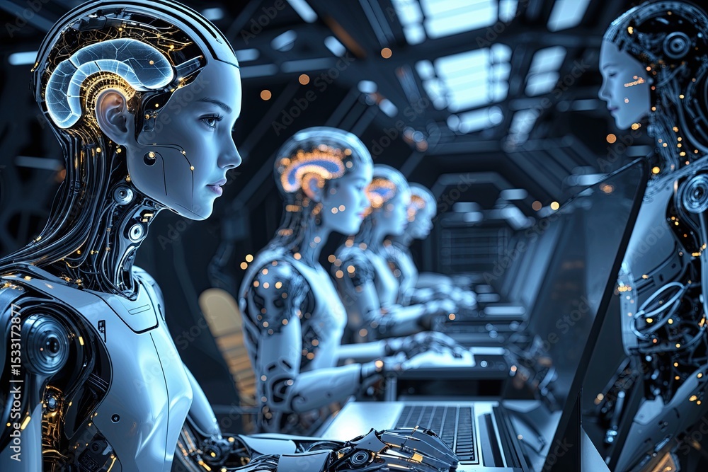 Poster advancements in technology exploring innovative digital intelligence and machine learning concepts