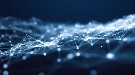 Luminous 3D Grid Network with Connection Paths in White and Blue