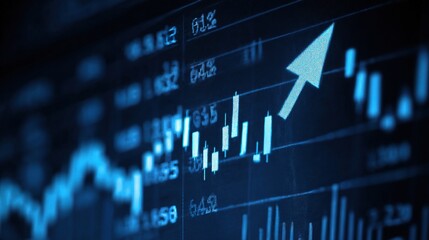 Macro Shot of Blue LCD Screen Showing Bullish Market Trends