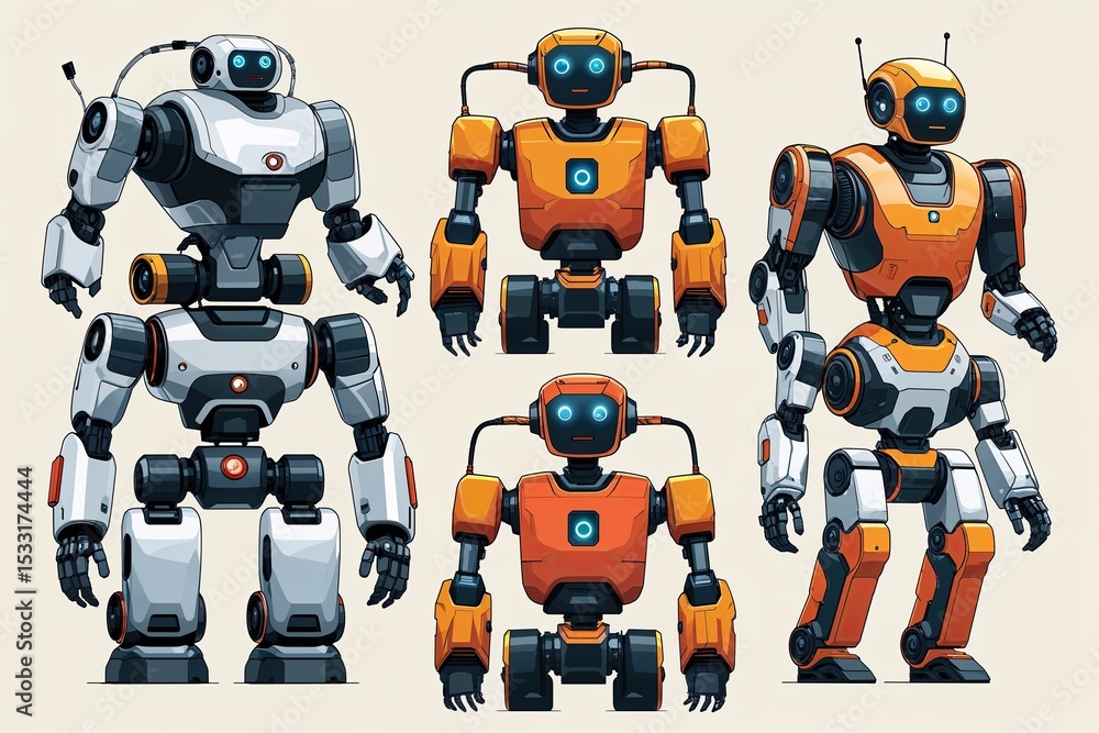 Poster robotics design concepts vector collection on cream background for modern technology inspiration