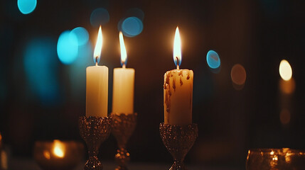 Judaism Jewish Holidays and Festivals Shabbat: Photograph the lighting of Shabbat candles, the family meals, and the atmosphere of rest and reflection during the Jewish Sabbath.