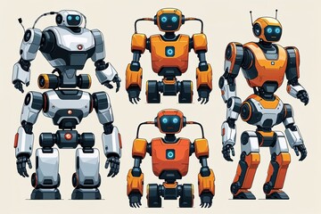 Robotics Design Concepts Vector Collection on Cream Background for Modern Technology Inspiration