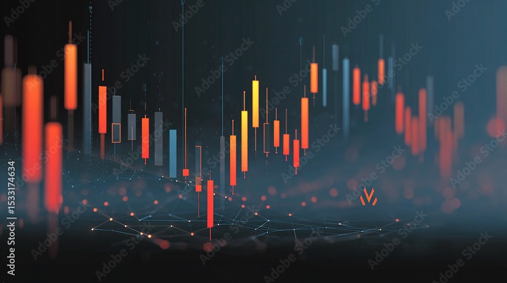 Poster modern vector candlestick graph over dark network background