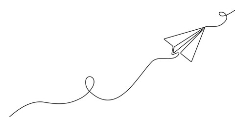 Paper plane continuous one line art travel outline icon sketch vector illustration doodle trip. Art single line plane flight air airplane background linear aircraft fly airport business international © Максим Зайков
