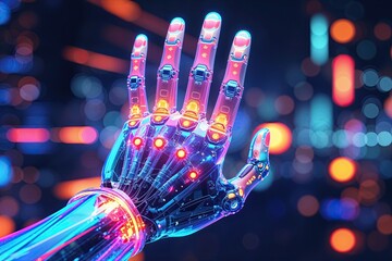 Innovative Humanoid Hand Demonstrating Cutting-Edge 3D Hologram Technology