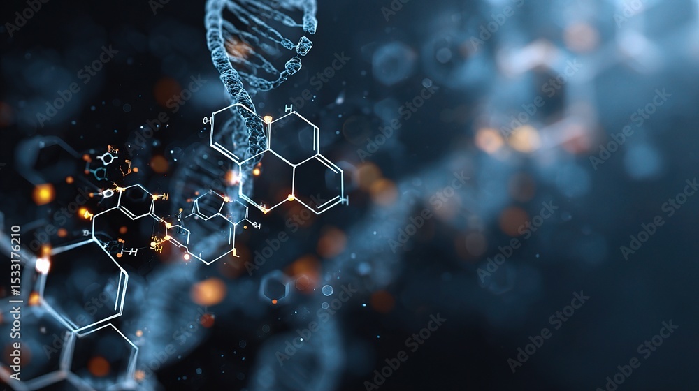 Poster abstract tech background with hexagon shapes and chemical elements