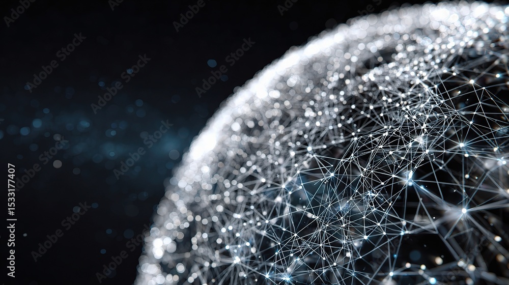 Poster spherical digital planet concept with data mesh visualization