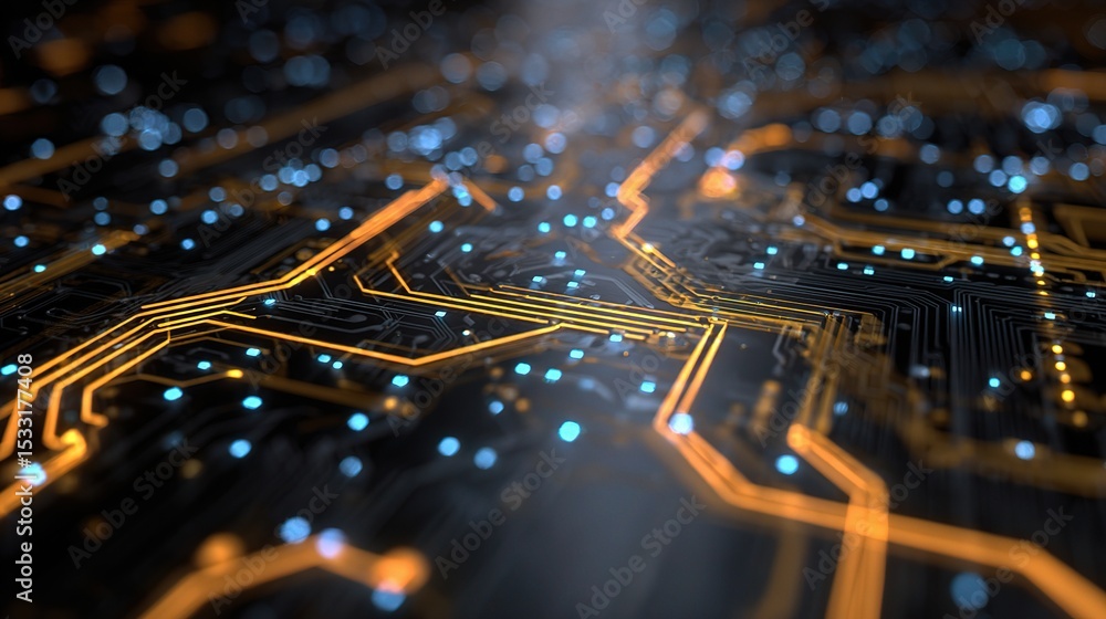 Poster abstract circuit design with futuristic quantum computing elements