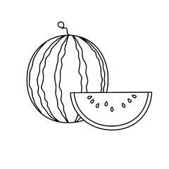 Obraz premium Watermelon illustration with whole fruit and slice in minimalistic design 