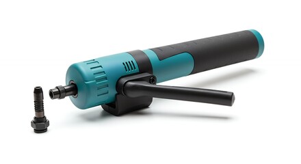 Teal power tool on white background