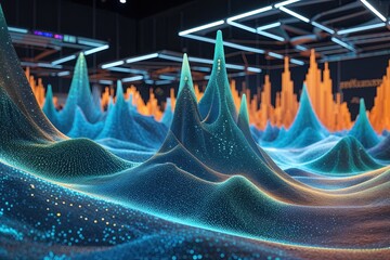 Innovative 3D Art Exhibit Featuring Interactive Data Visualization and Radiant Textured Lighting