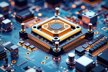 3D Visualization of Quantum Computing Components on a Circuit Board for Technology Innovation