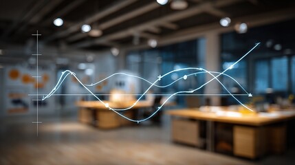 Dynamic Animated Line Graph Effect Over Modern Office Background