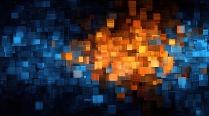 Abstract Blue and Orange Generative AI Background with Pixel Art